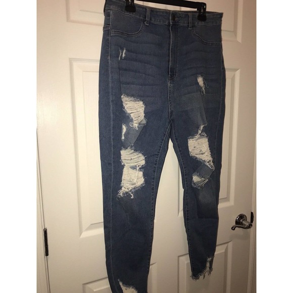 AP BLUE Jeans 2X, Stretch Distressed Medium Wash, Super High Rise - Picture 6 of 16